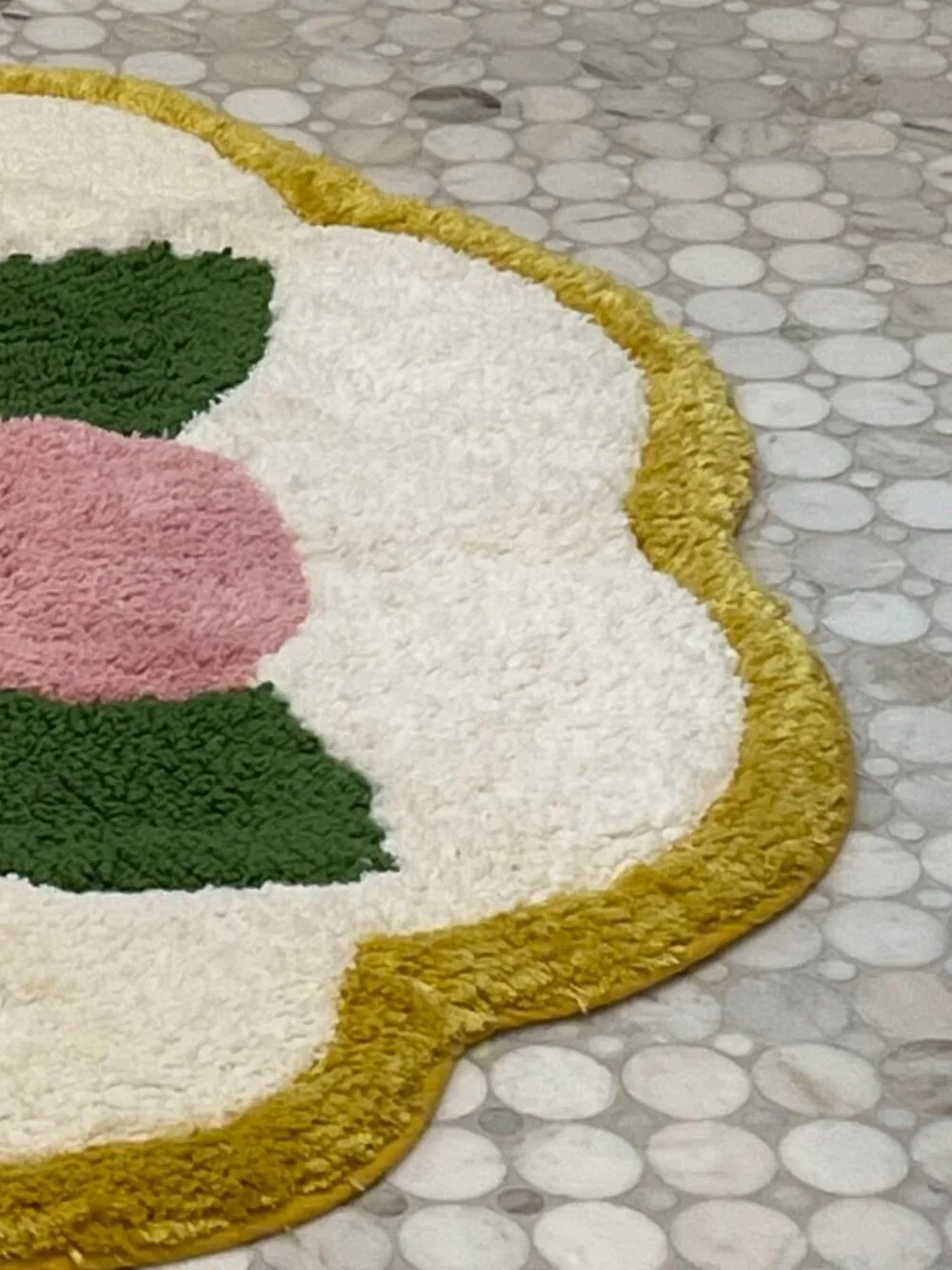 Anthropologie Floral Scalloped Cotton Bath Mat NWT Pink Green Mustard